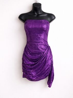Strapless Purple Sequin Party Dress